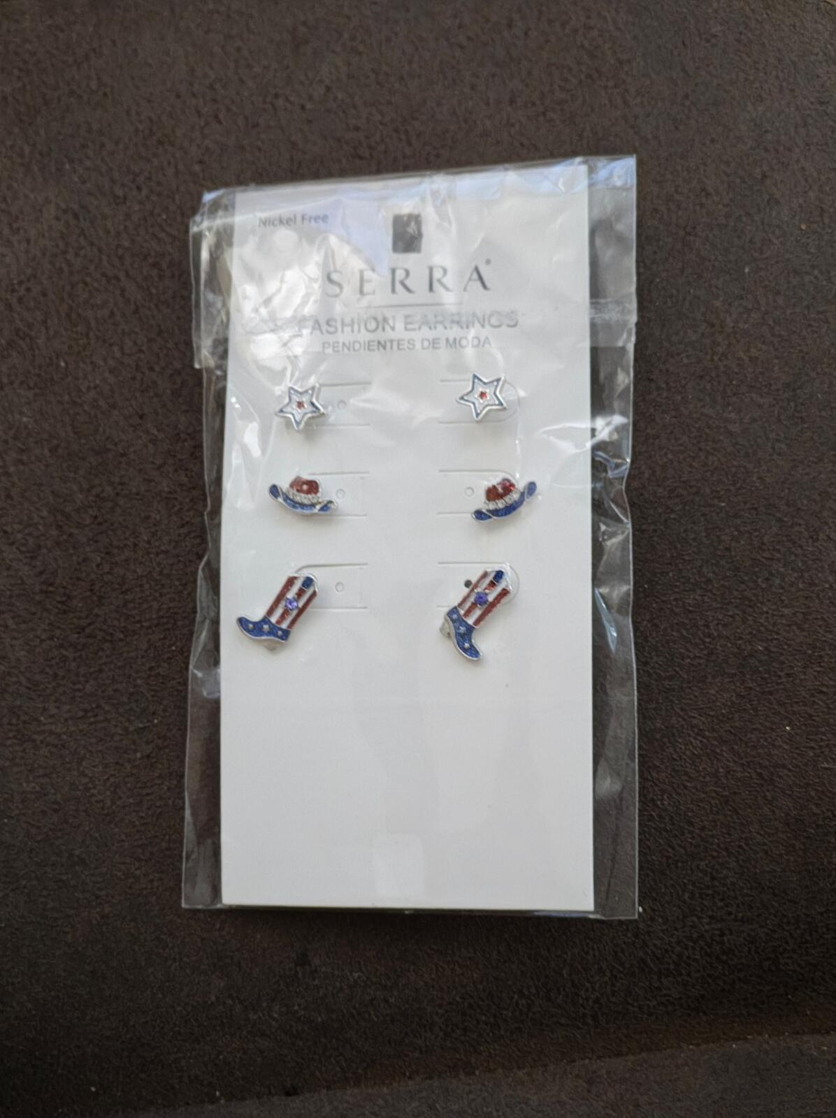 Serra Brand Patriotic Fashion Earrings With Western Themed Design New