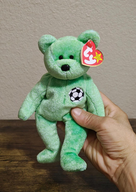 Retired 1999 Ty Beanie Baby "Kicks" The Soccer Bear Beanbag Plush