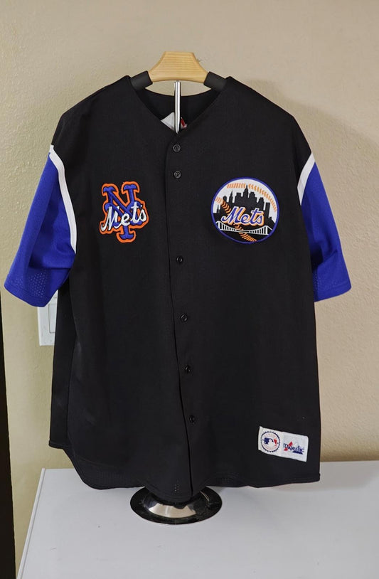 1990's Majestic New York Mets Big Patches Black Jersey