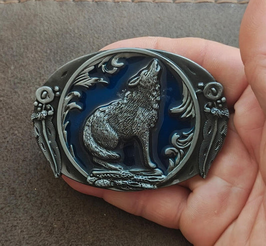 Western Style 3D Howling Wolf Pewter Belt Buckle