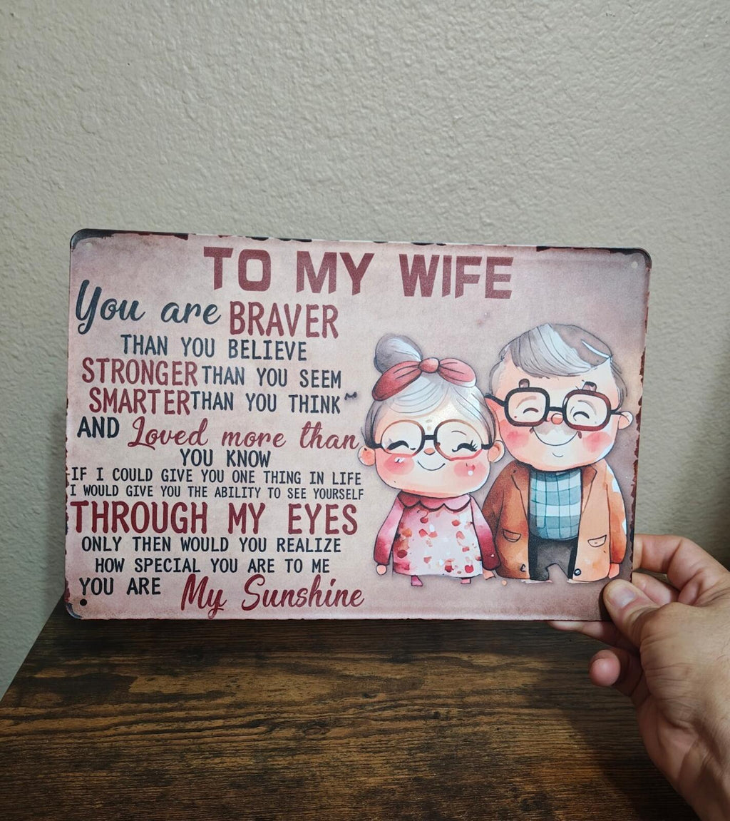 To My Wife Metal Tin Sign 8" x 12" Romantic Love Message Wall Decor