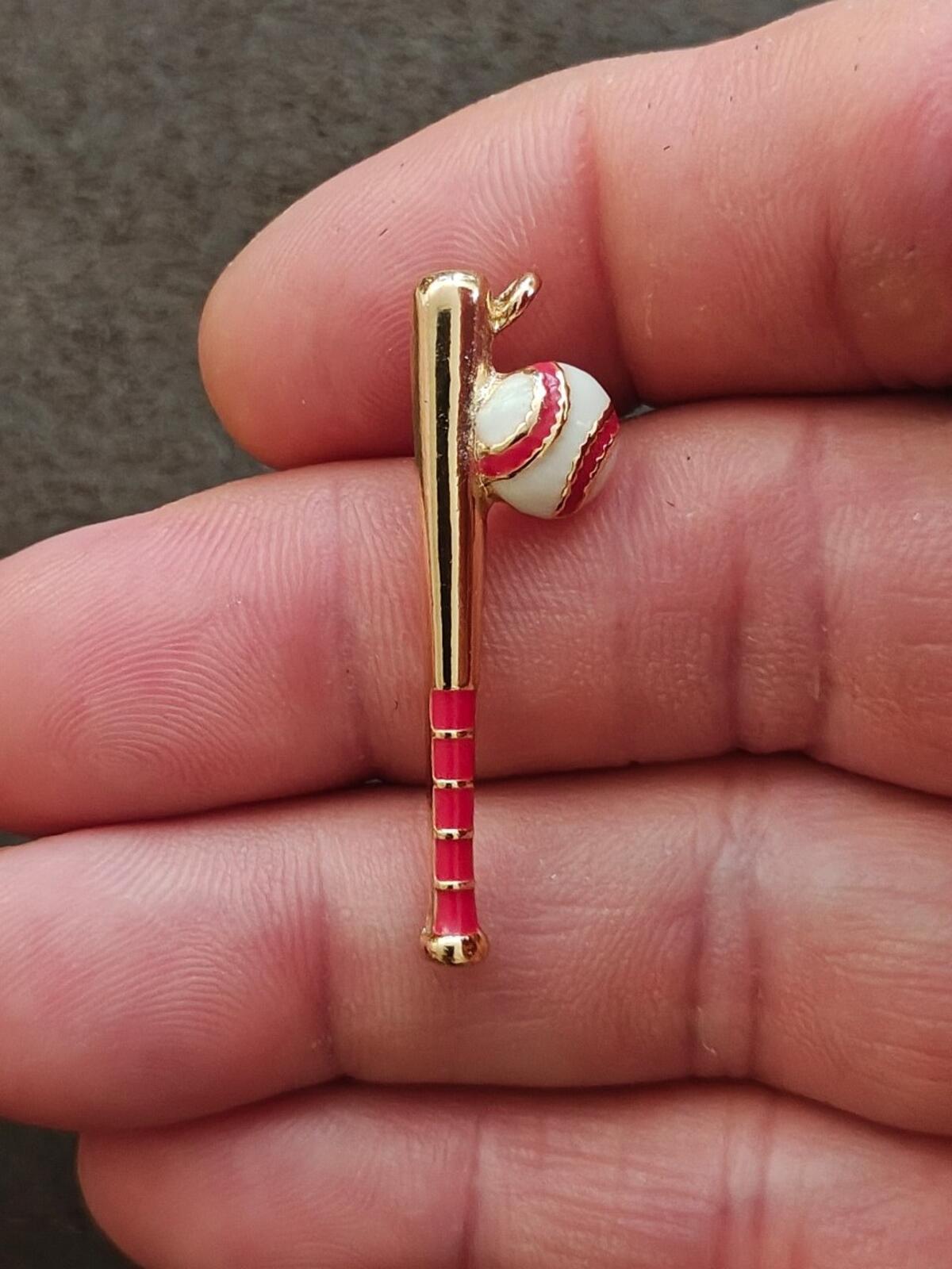 1980s Gold Tone With Red Enamel Baseball Bat & Ball Charm