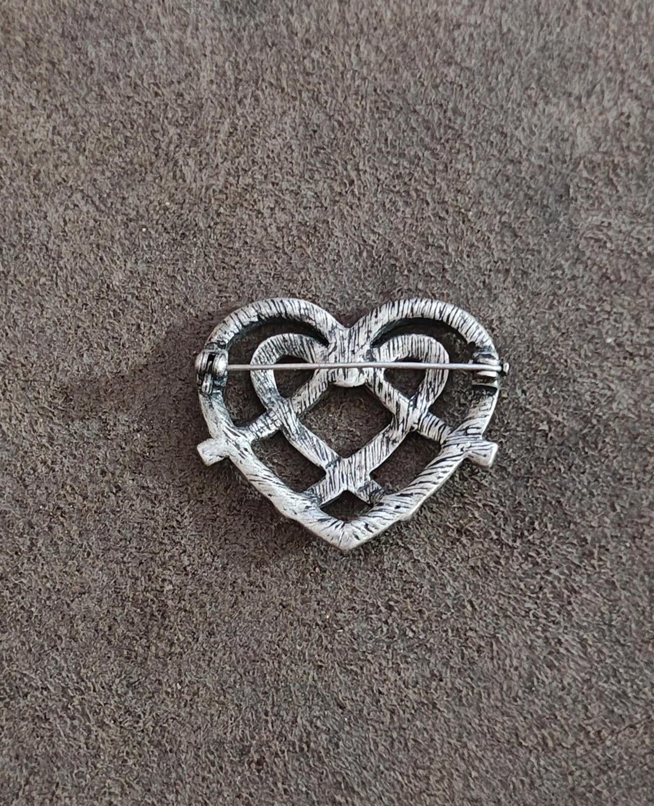 1980's Ornate Heart With Blue Rhinestones Pewter Brooch Pin