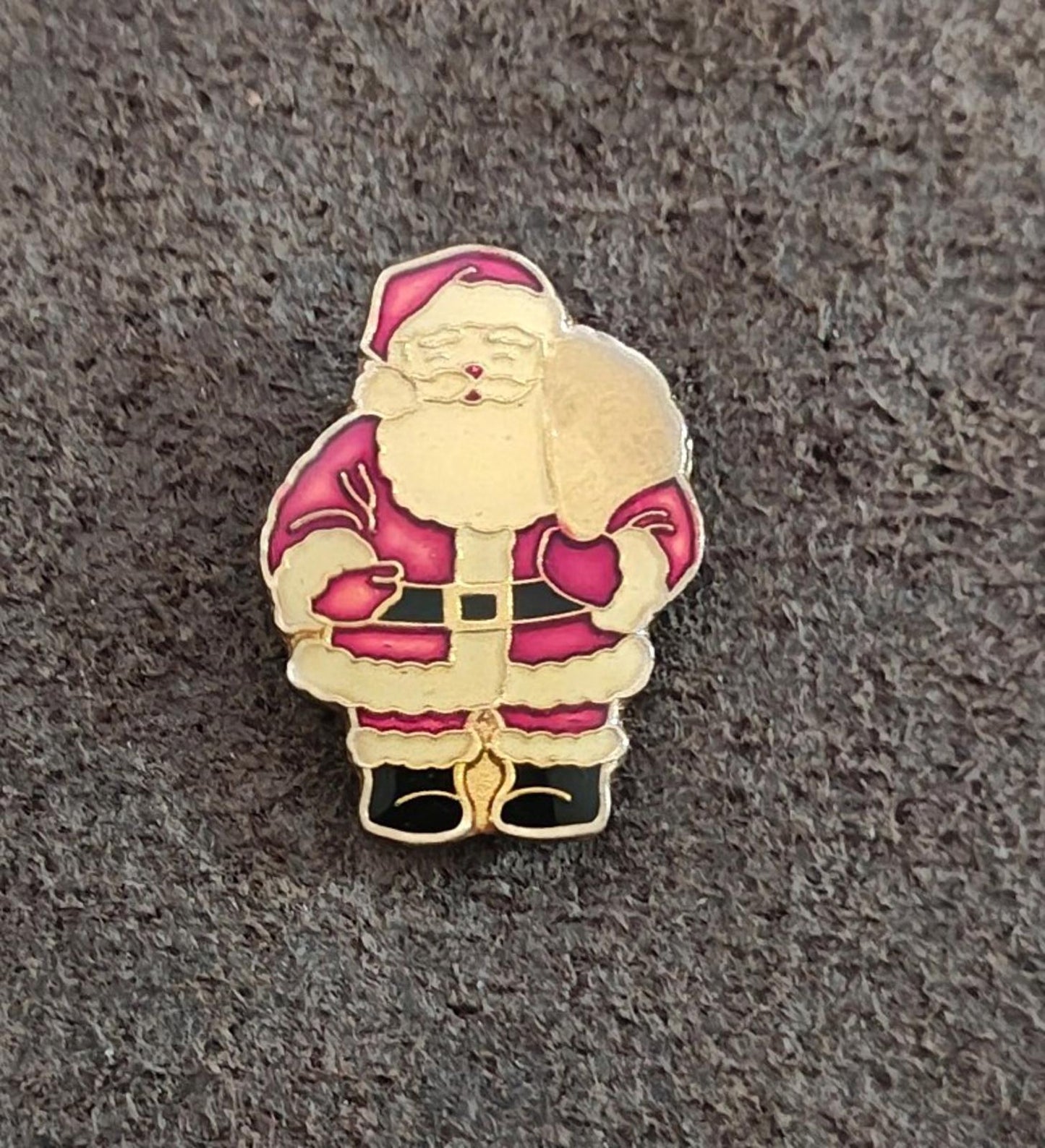 1980s  Santa Claus Carrying Gifts Gold Tone Enamel Pin