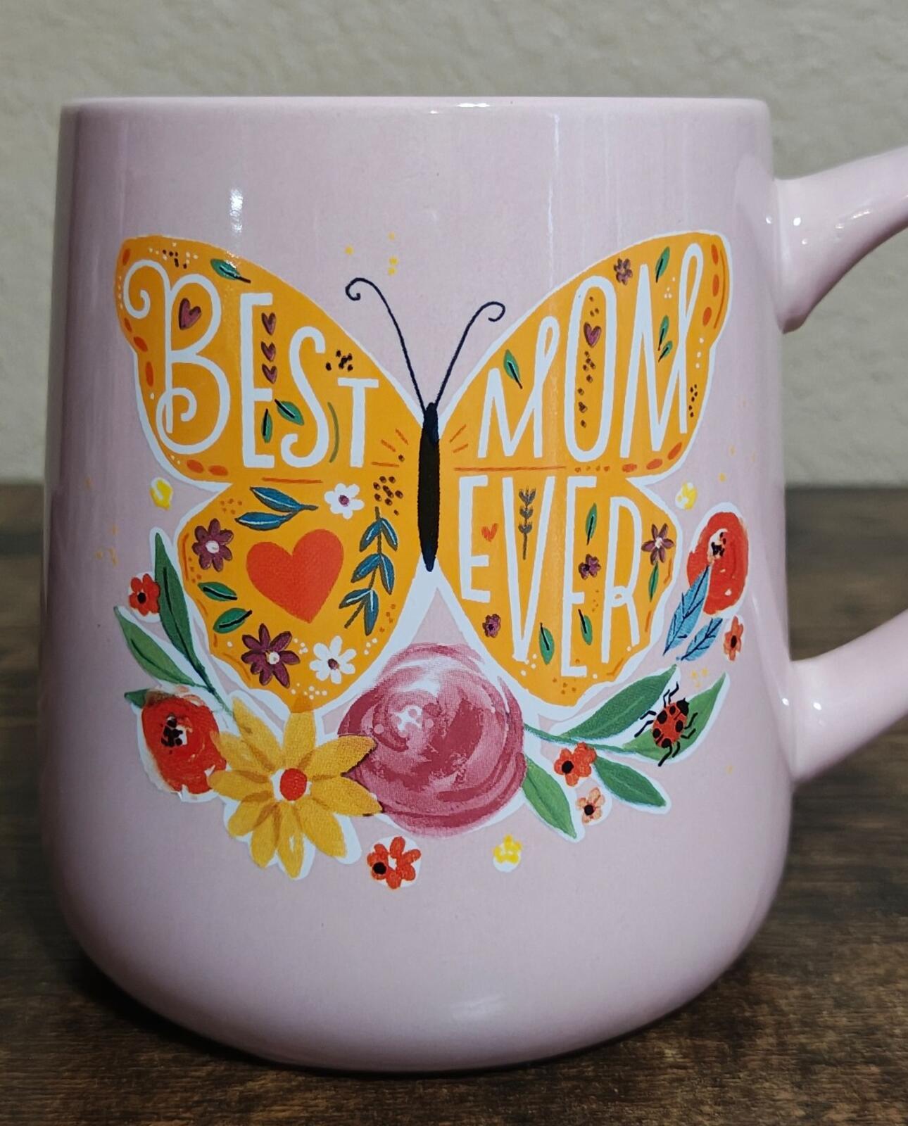 Colorful Flowers & Butterfly Best Mom Ever Pink Mug