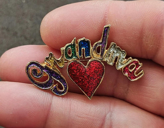 1980s Rainbow Glitter Gold Tone Grandma Brooch