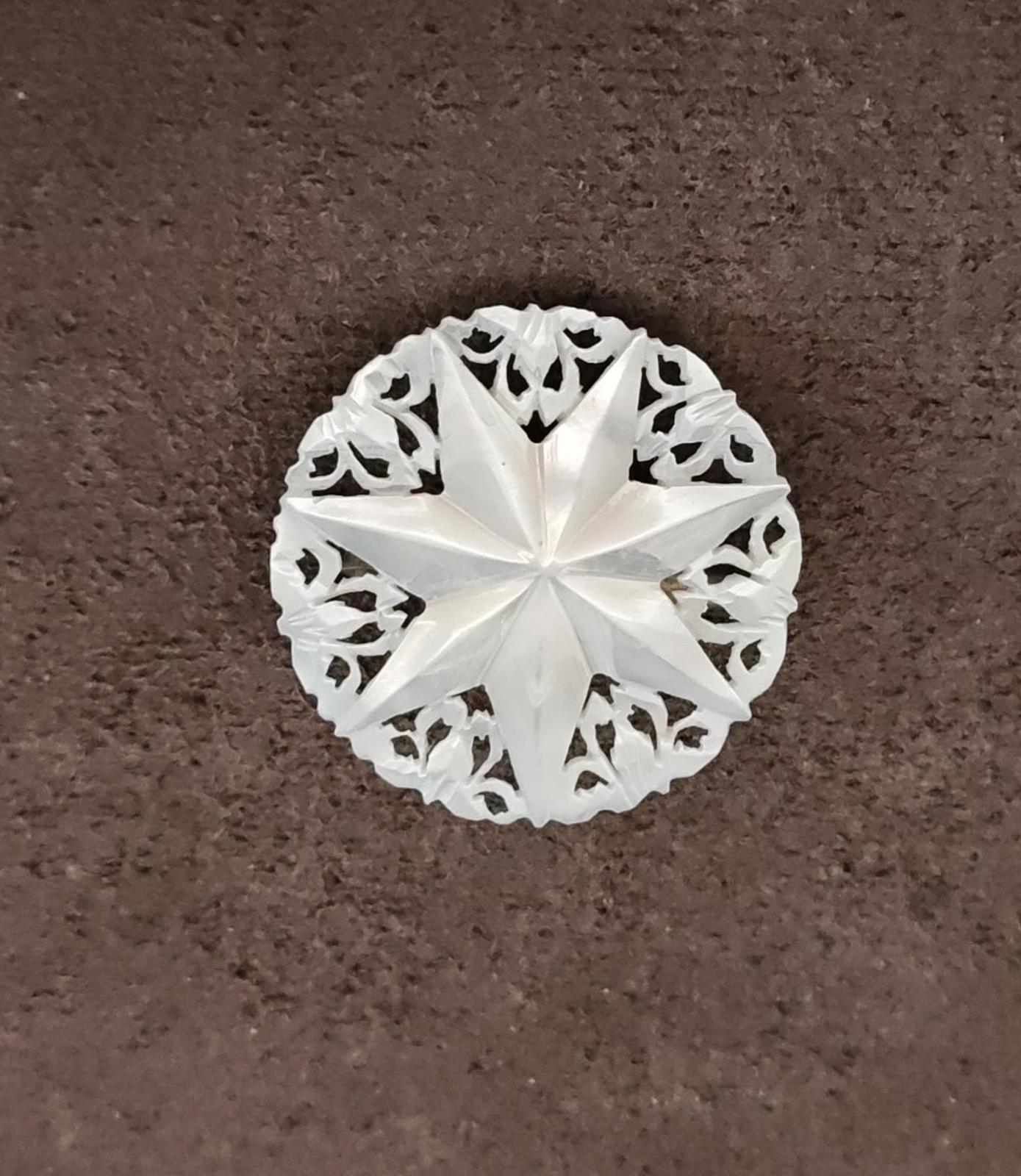 1960s Hand Carved Mother of Pearl Star of Bethlehem Brooch From Bethlehem
