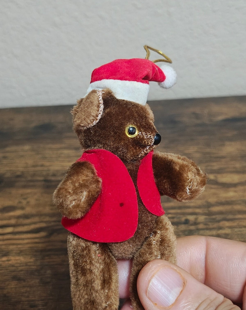 1970s/80s Fuzzy/Flocked Miniature Teddy Bear Christmas Ornament