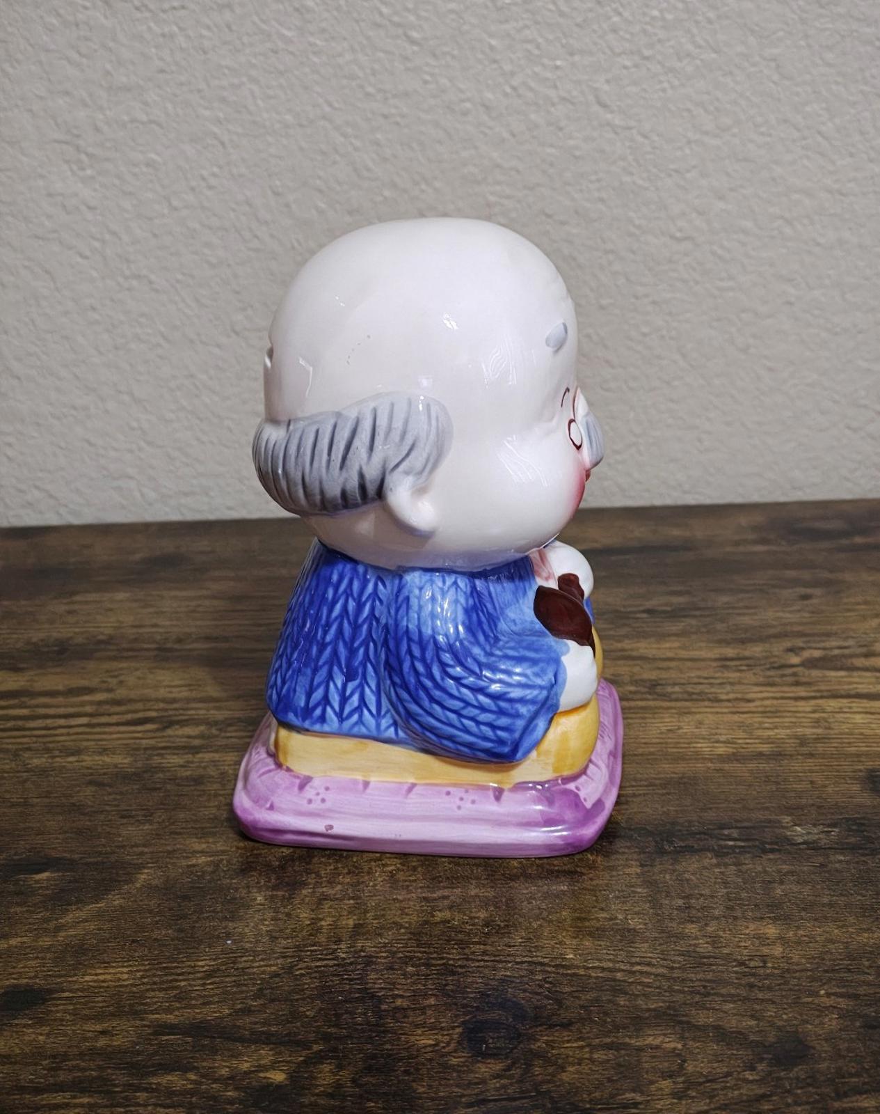1970s Japanese Grandpa Ceramic Coin Bank Figure