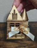 1980s Molded Gold Tone Plastic Victorian Style House Ornament