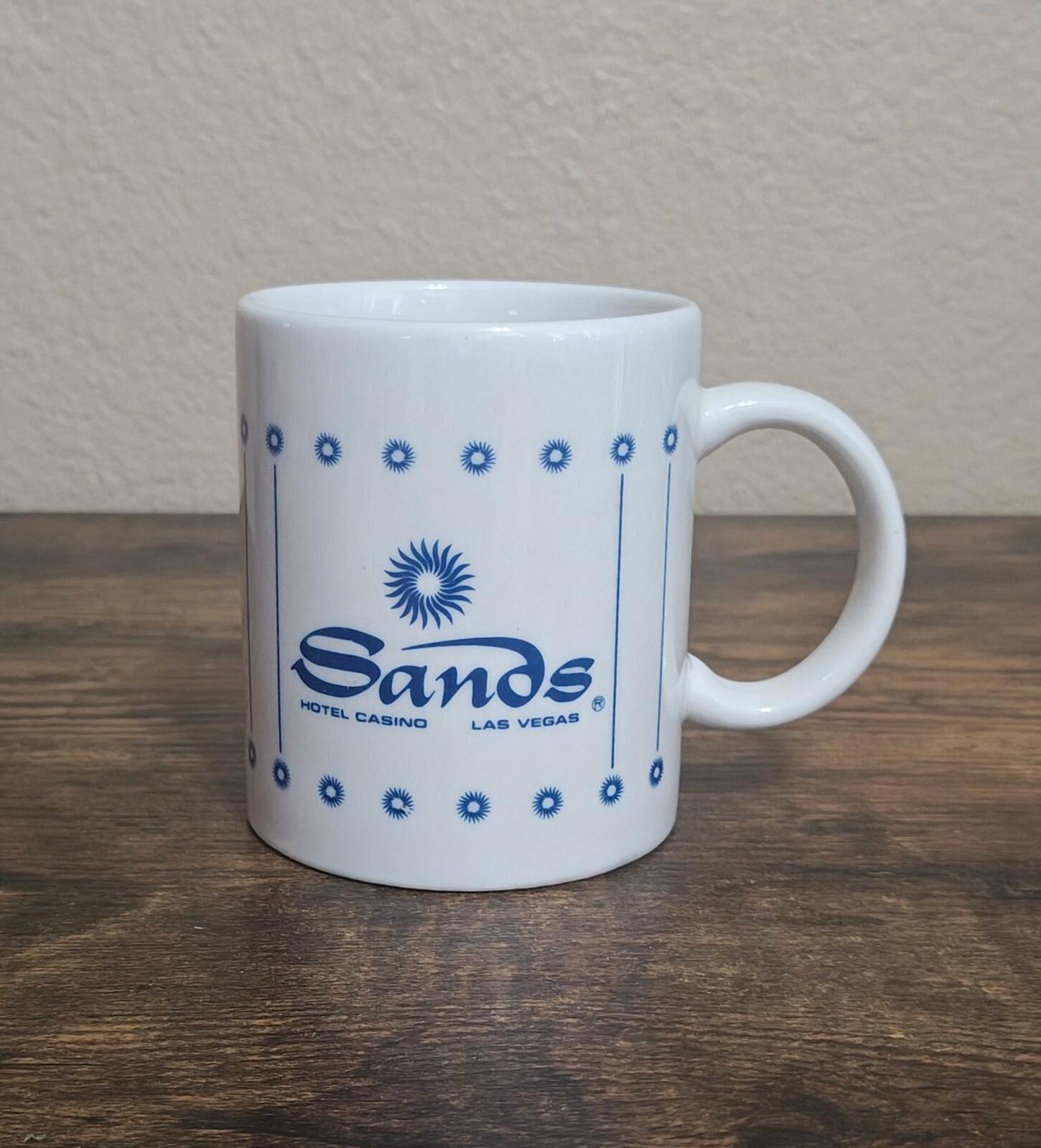 1970s/80s Sands Hotel & Casino Las Vegas  White & Blue 10 oz Ceramic Mug