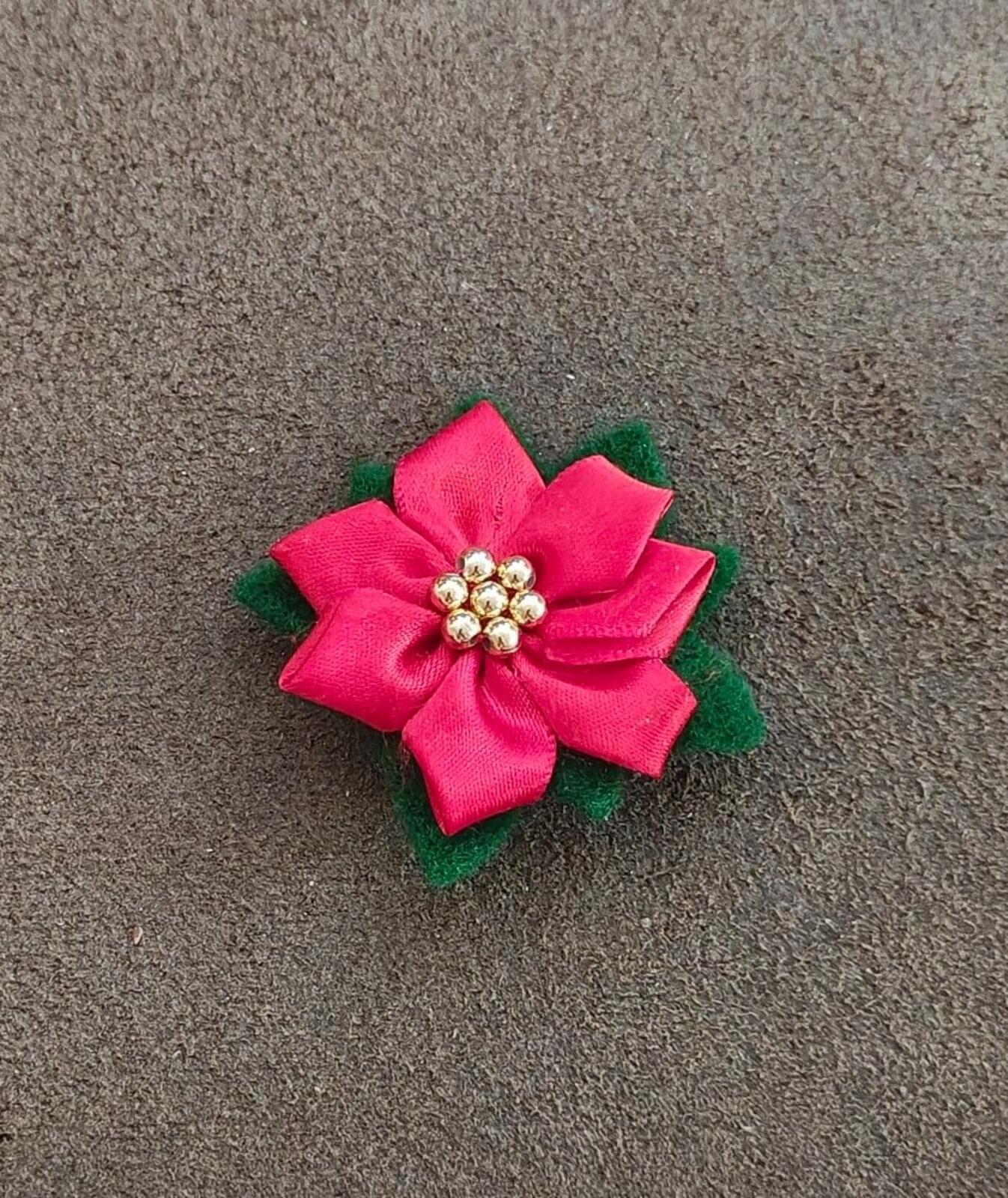 Hand Crafted Poinsettia Fabric Flower Brooch