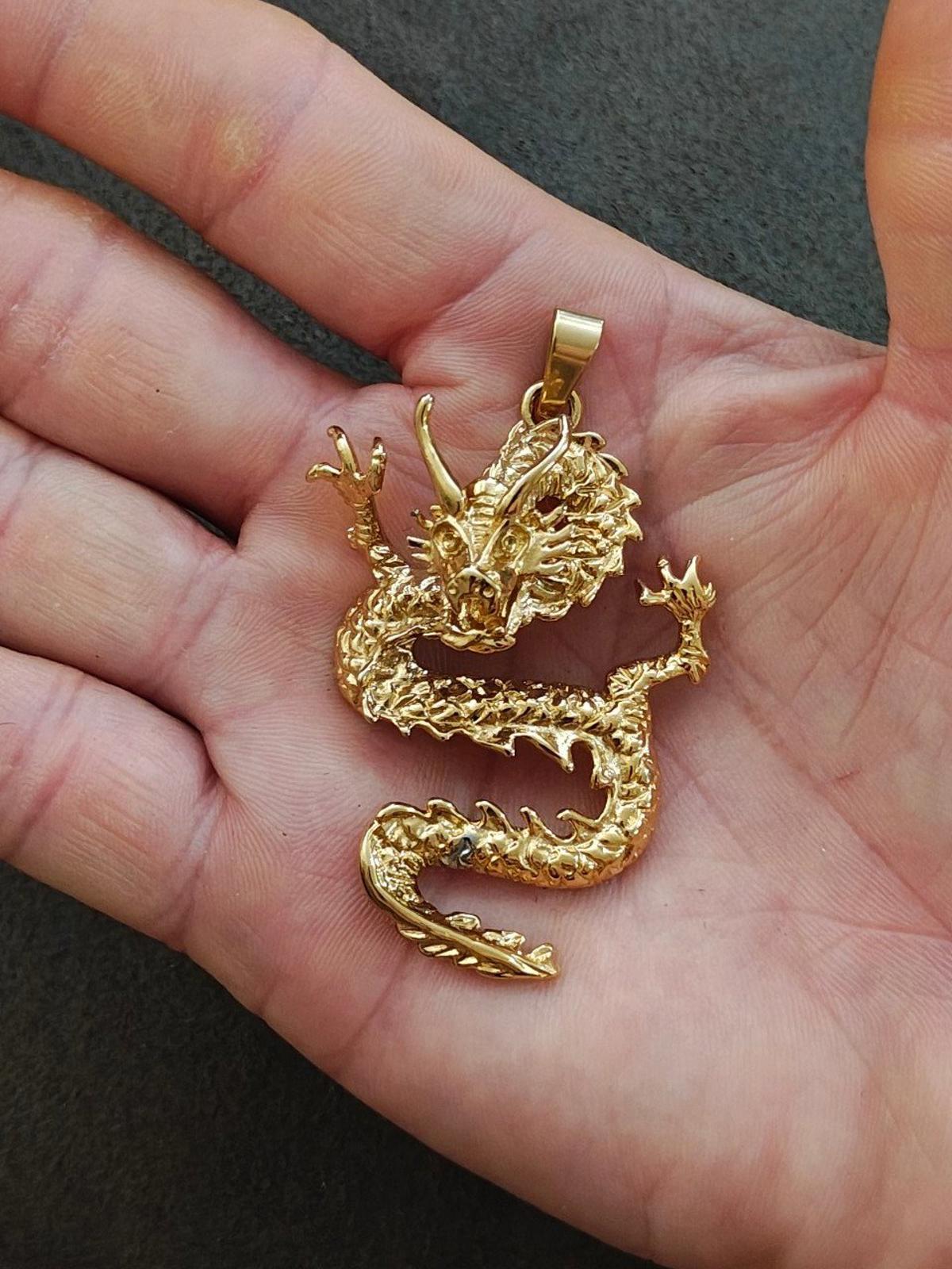 Cool Large Gold Tone Dragon Pendant