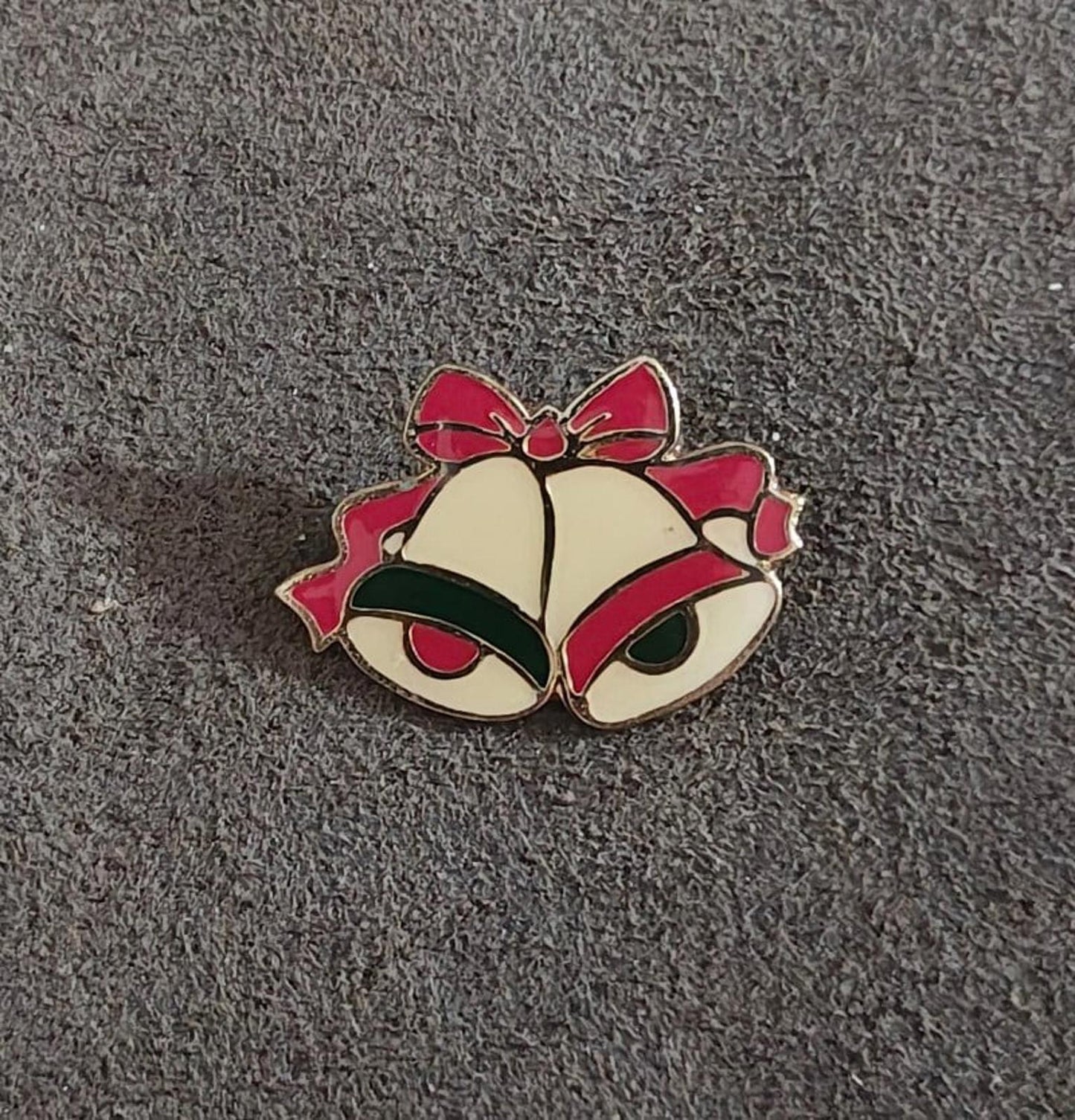 1970s Vintage Christmas Bells Gold Tone Enamel Brooch Pin