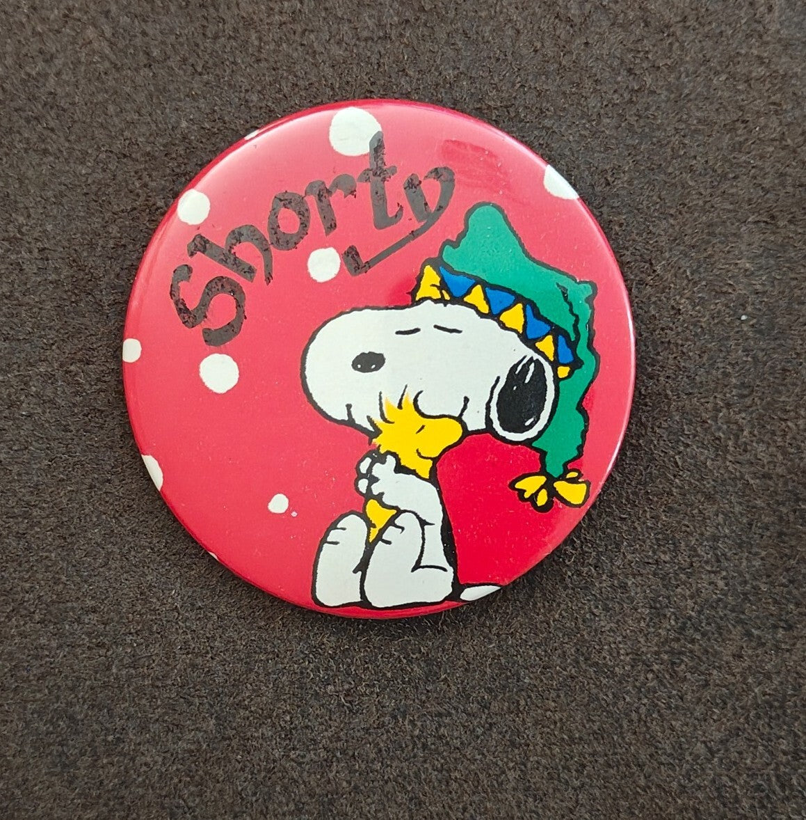 1970s Peanuts Snoopy & Woodstock Personalized Name "Shorty" Pinback Button