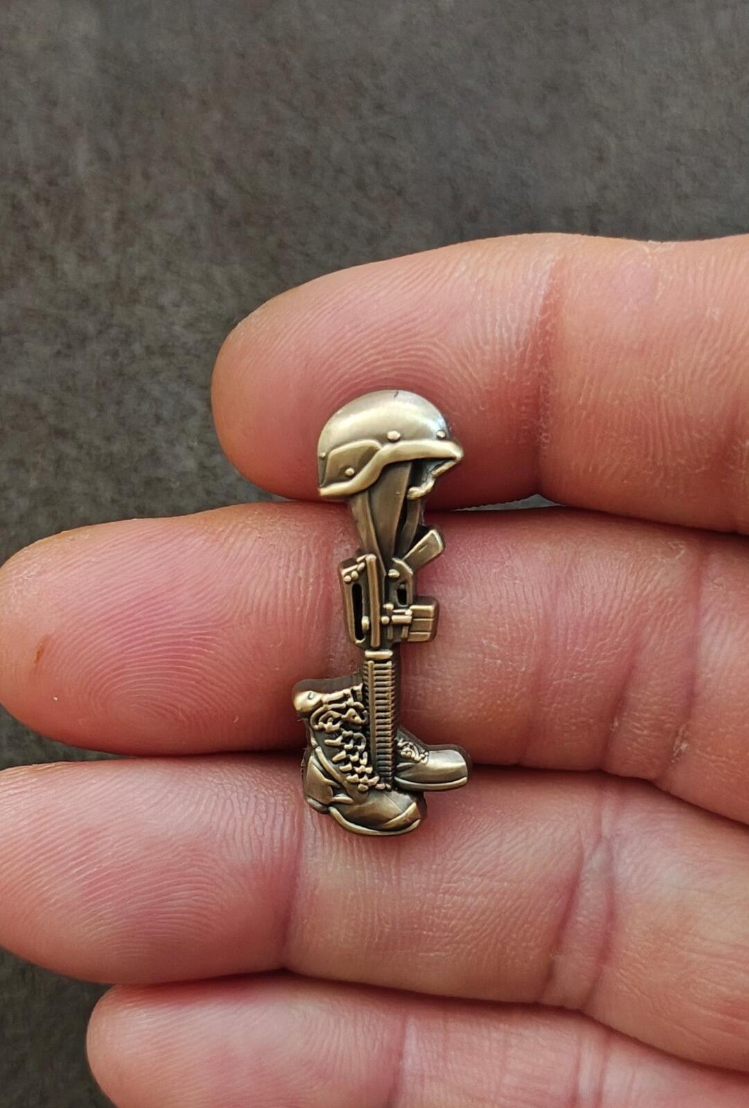 Vintage Fallen Soldier Battlefield Cross Gold Tone Pin