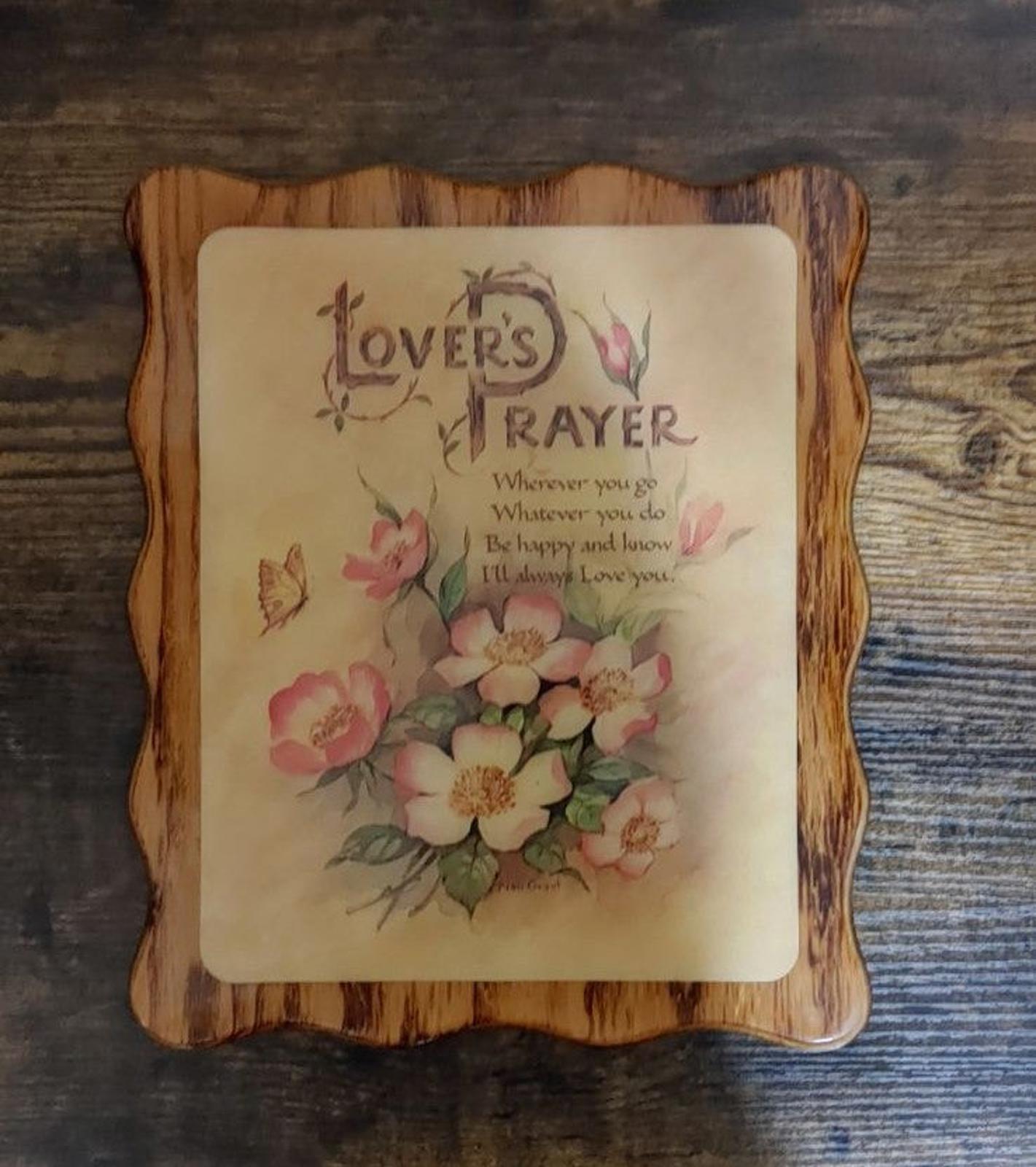 1970's Lover's Prayer Epoxy Coated Wood Wall Plaque