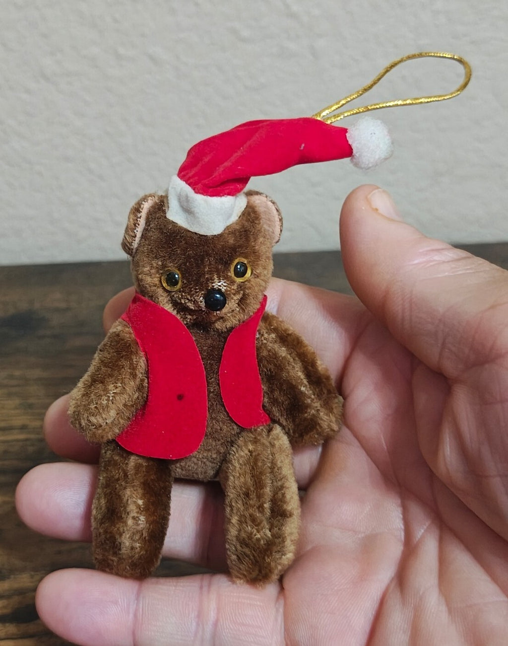1970s/80s Fuzzy/Flocked Miniature Teddy Bear Christmas Ornament