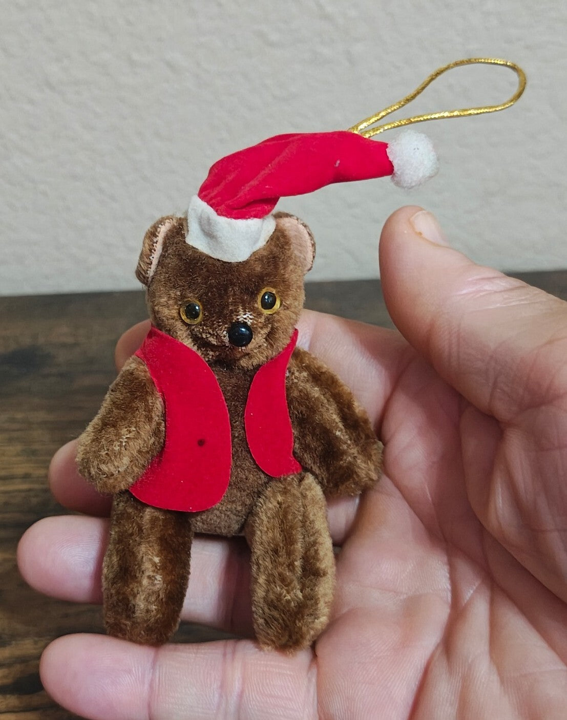 1970s/80s Fuzzy/Flocked Miniature Teddy Bear Christmas Ornament