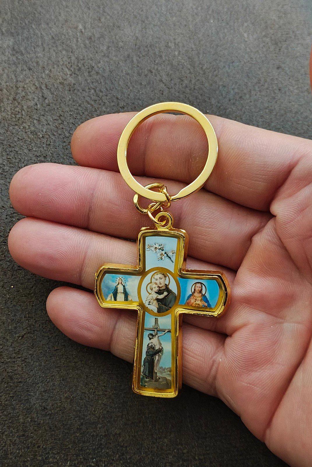 St. Anthony Catholic 4 Way Gold Tone Cross Keychain