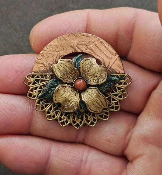 1980s Handcrafted Silver Forest Dogwood Brooch