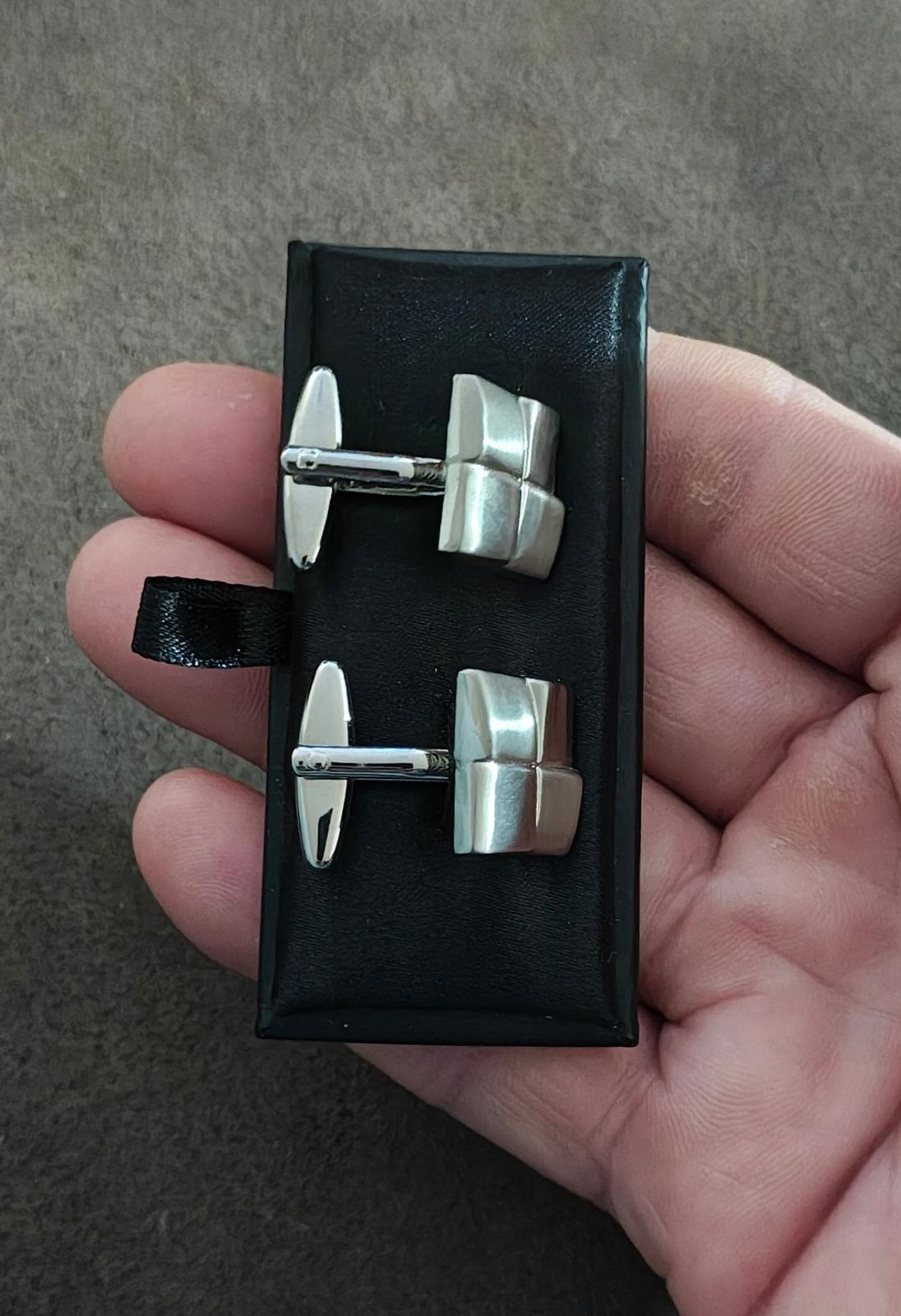 Cylindrical Patterned Stainless Steel Brushed Cuff Links