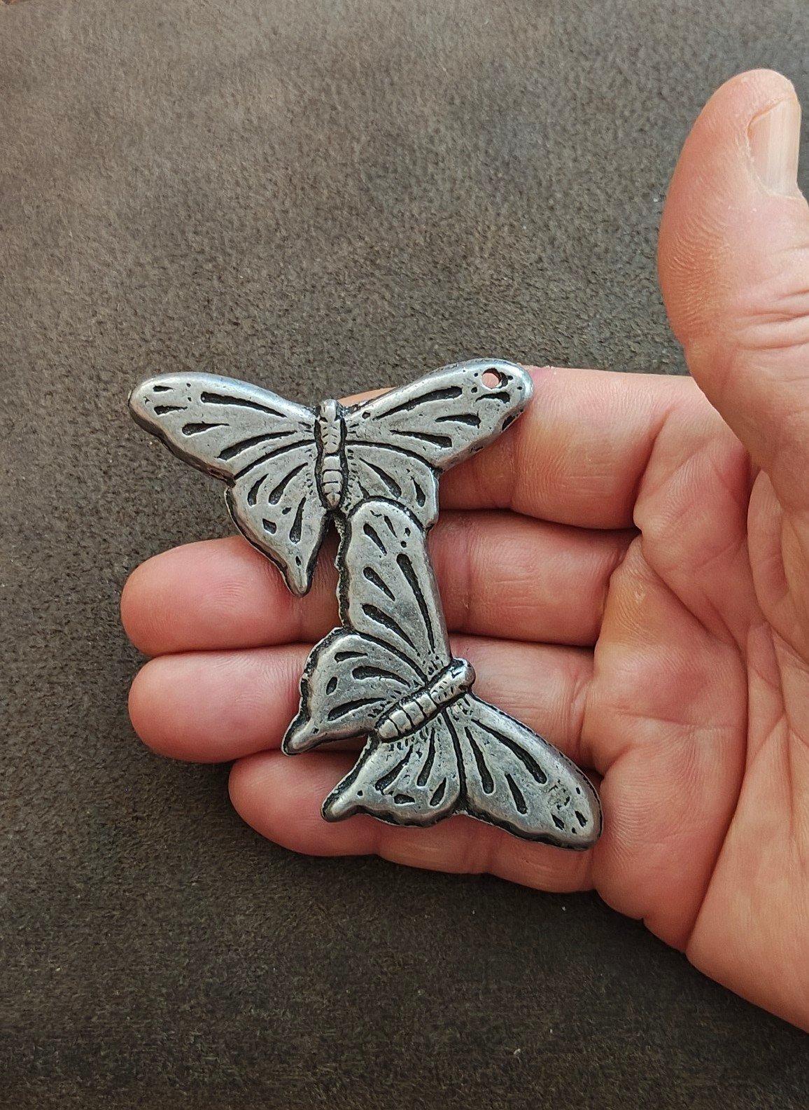 Vintage Style Silver Tone Double Butterfly Statement Component