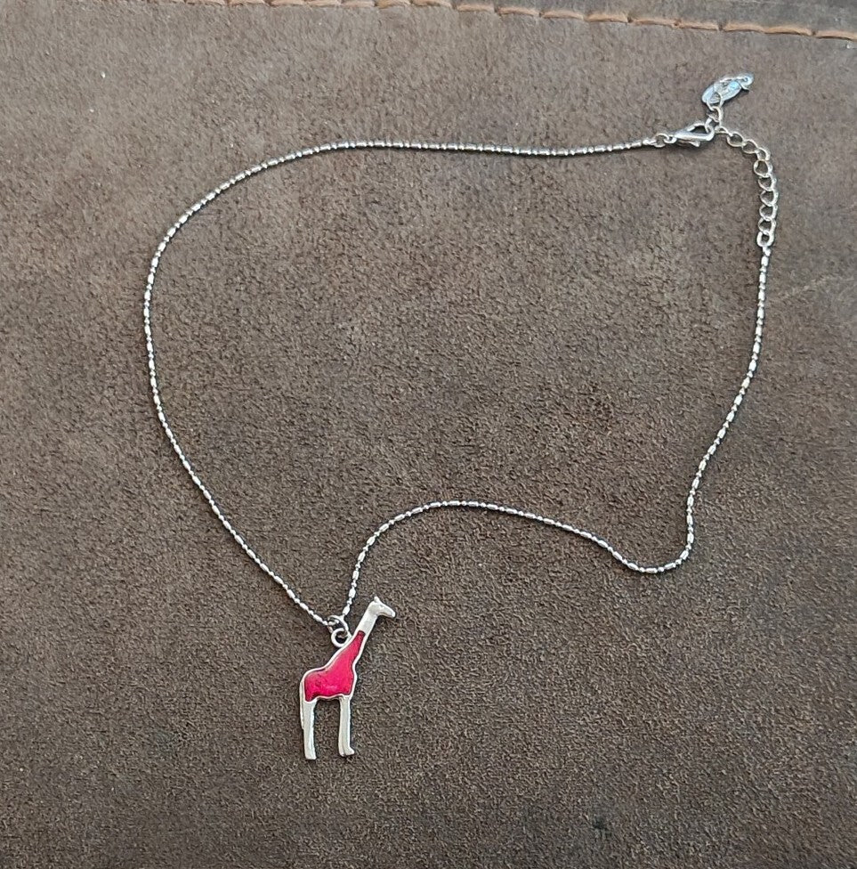 1970s Adult Jewels Brand Red Enamel Giraffe Pendant Necklace
