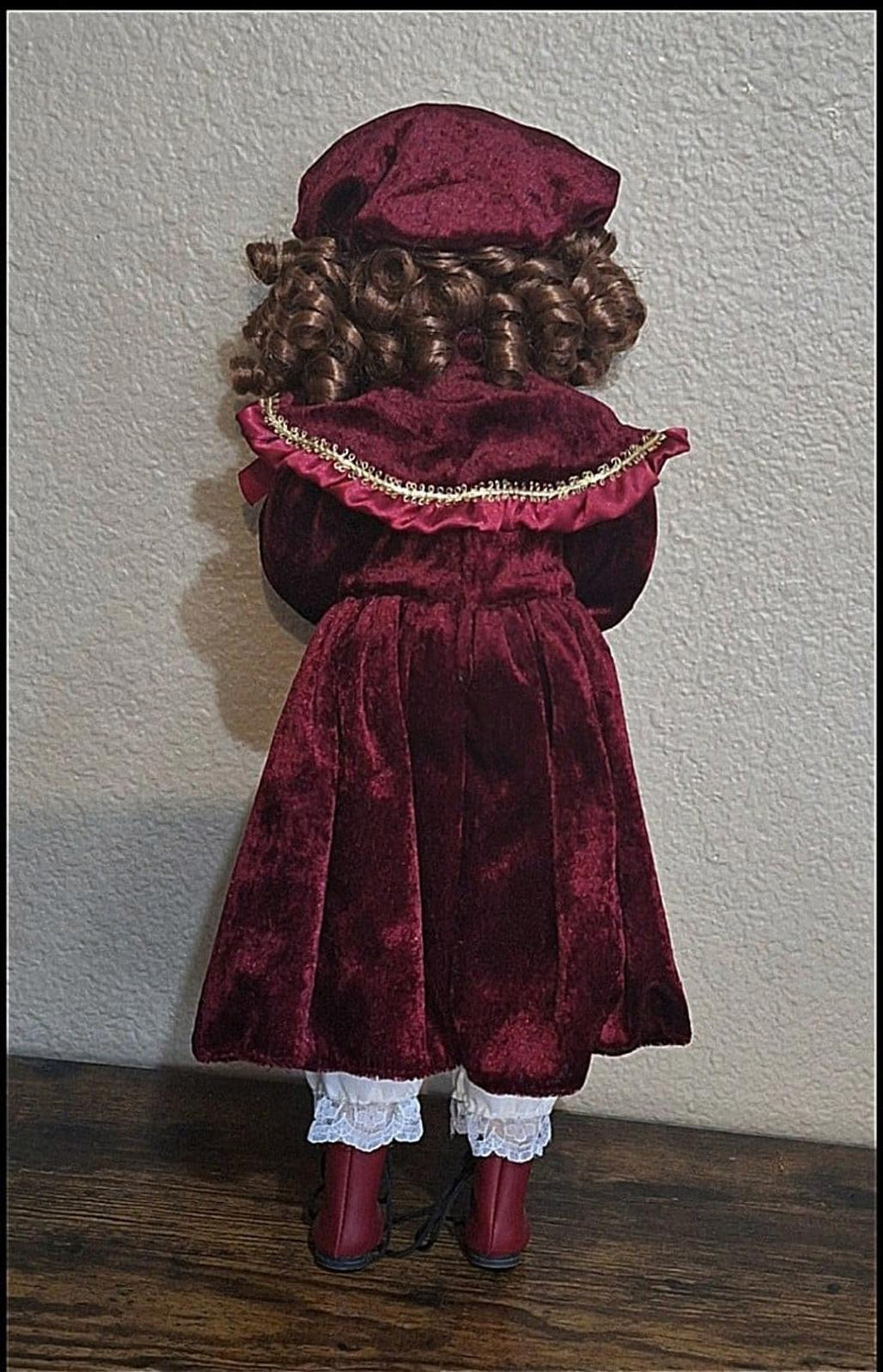 1983 Enesco Porcelain Christmas 17" Tall Doll With Cloth Body