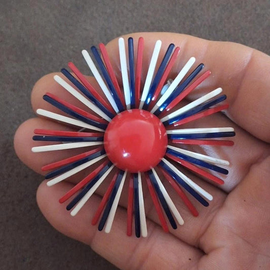 1960s Red White & Blue Patriotic Starburst Fireworks Brooch
