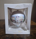Hallmark Keepsake teardrop Christmas ornament with Main Street town scene, boxed