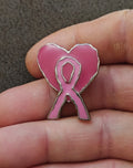 Pink Breast Cancer Awareness Ribbon Heart Silver Tone Enamel Pin