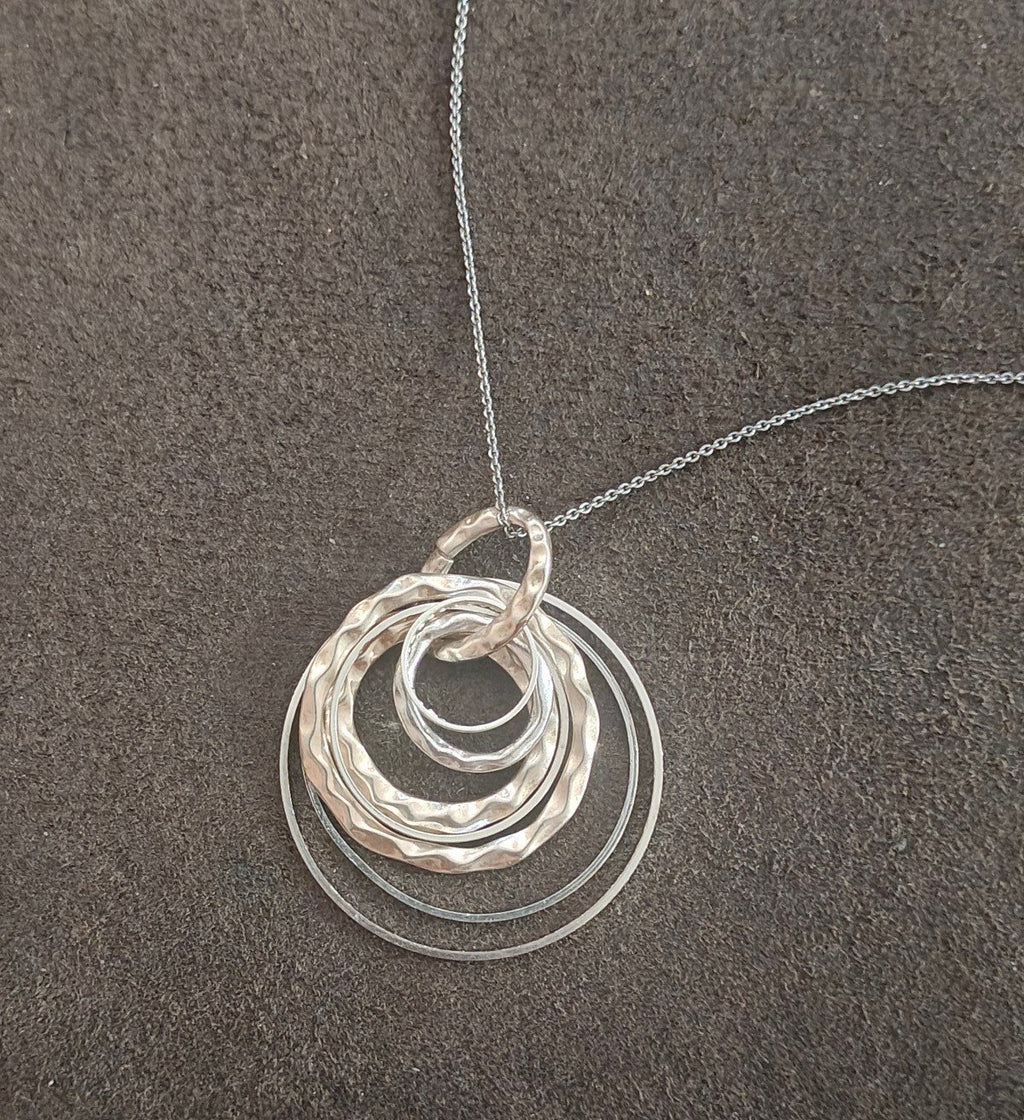 Silver Tone Multi Layer Concentric Circle Pendant Necklace