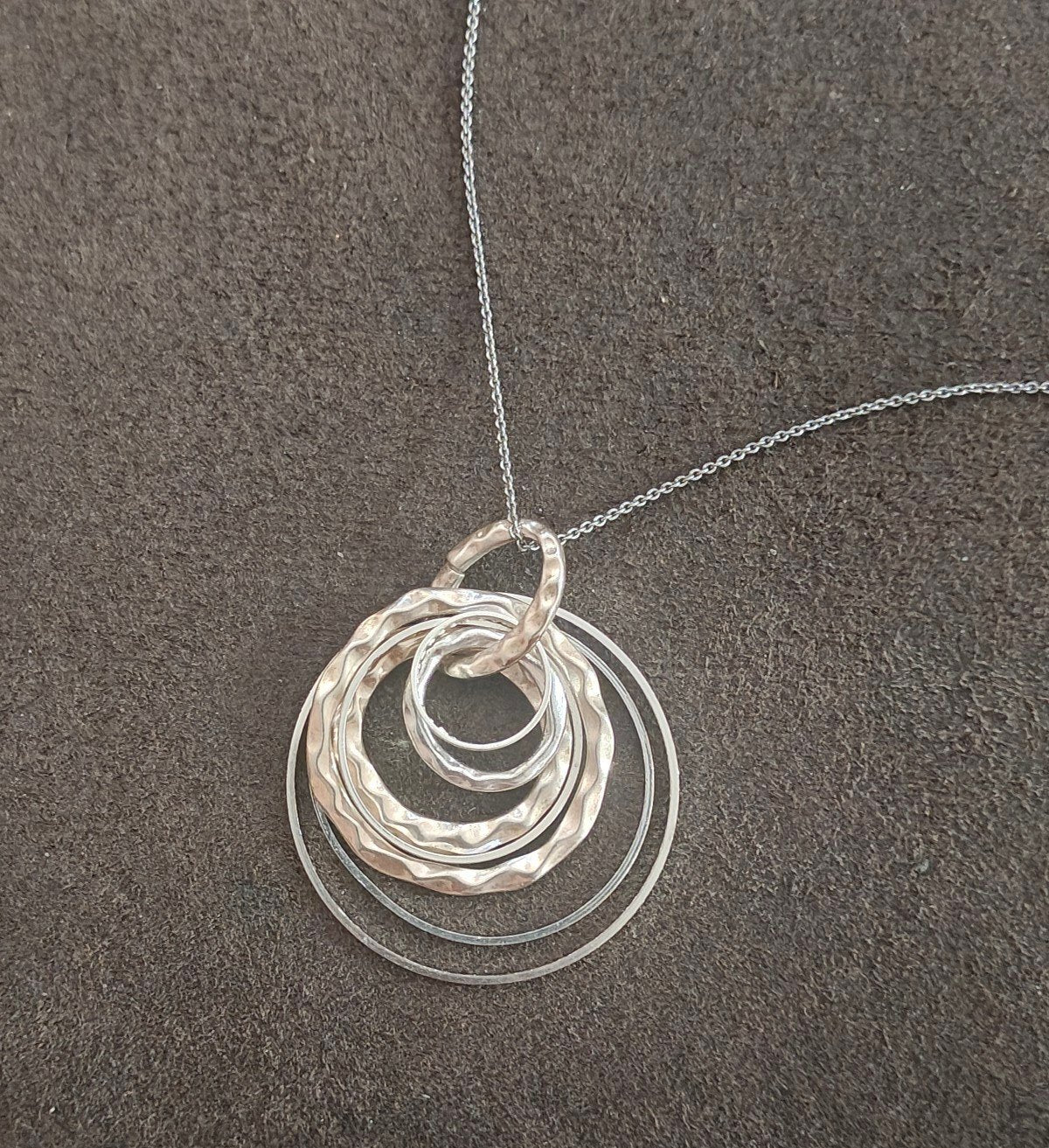 Silver Tone Multi Layer Concentric Circle Pendant Necklace