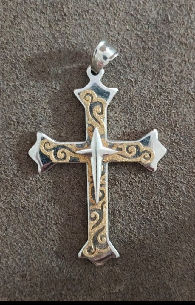 Gothic Style Silver Tone Cross Pendant