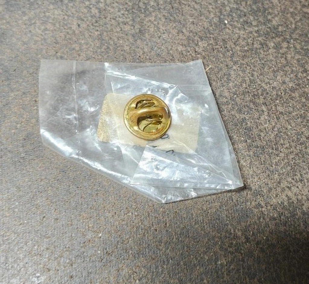 Gold-tone pin back with round post and clasp, in clear plastic bag