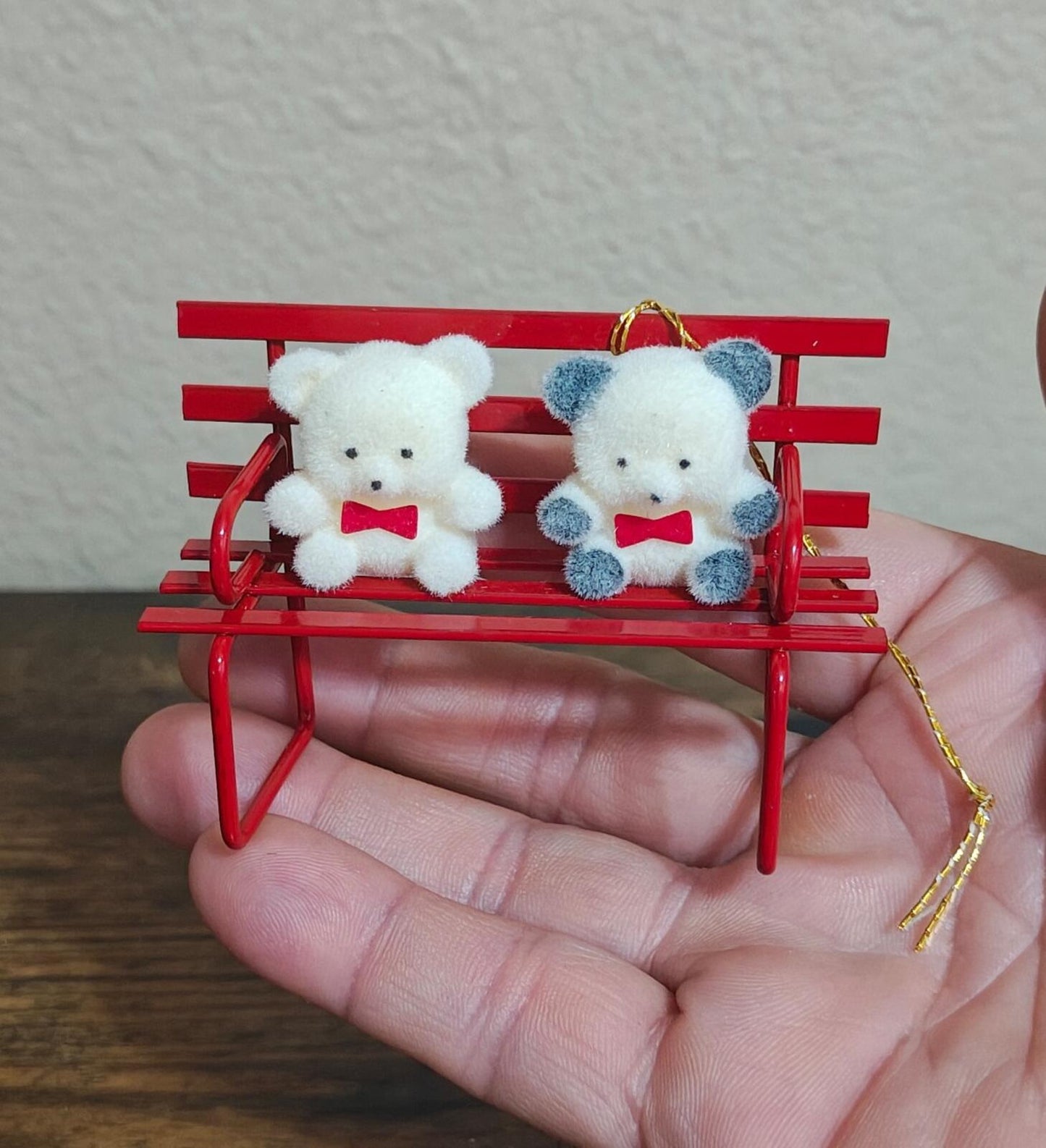 1980s Avon Gift Collection "Teddies on a Bench" Christmas Ornament