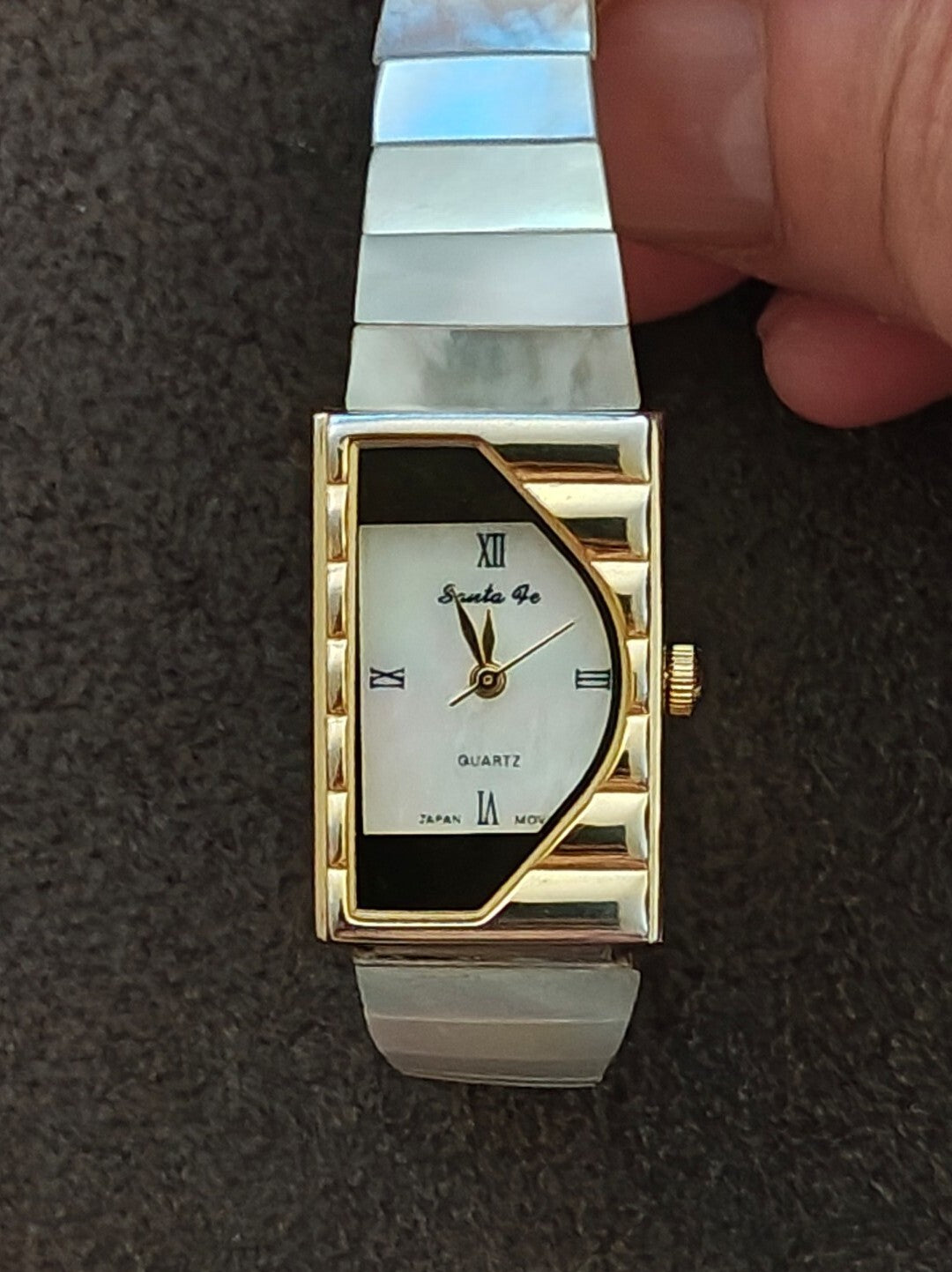 1980s/90s Santa Fe Asymmetric Quartz Women's Watch Mother of Pearl Dial & Band