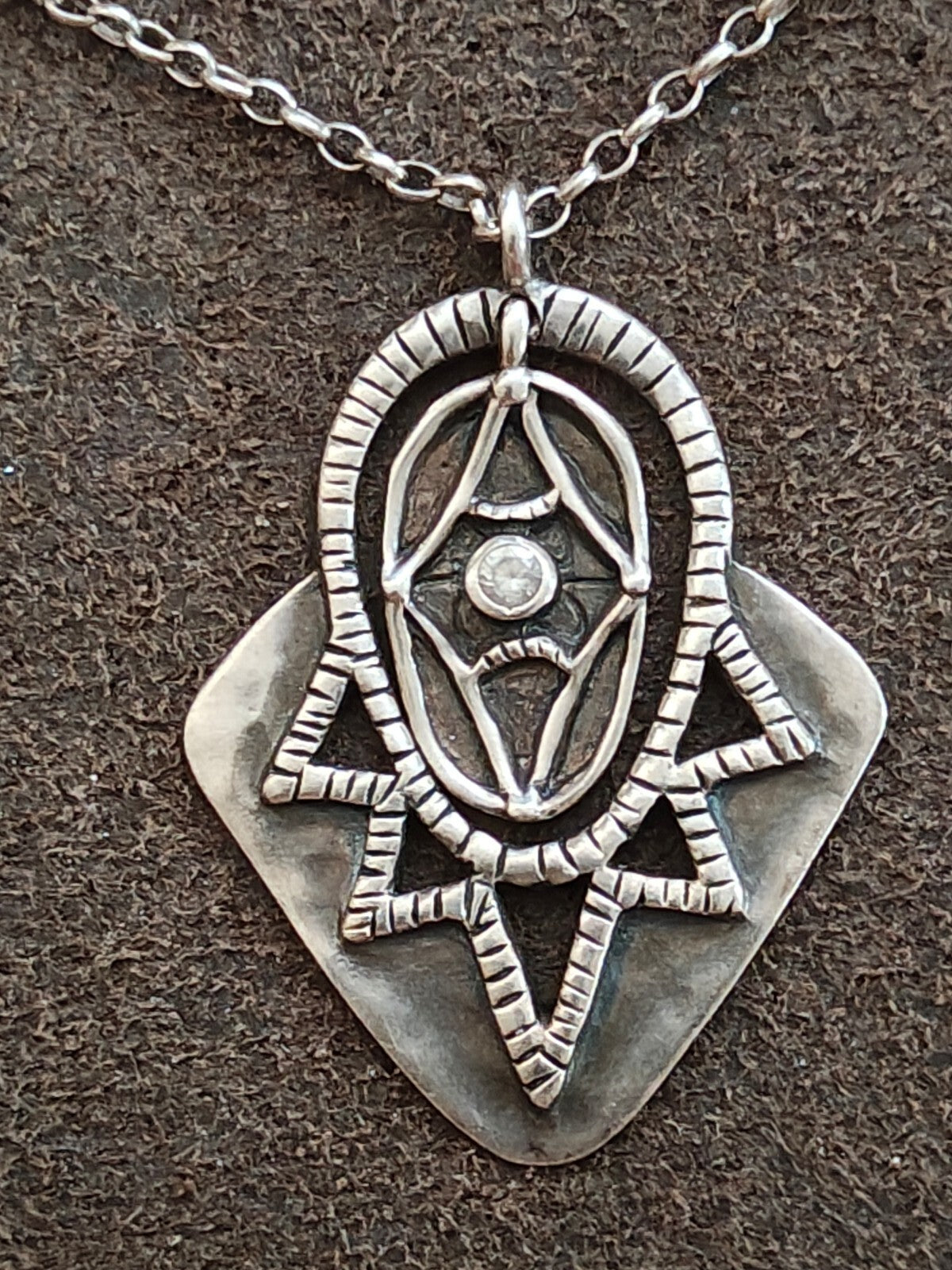 Silpada Retired "Art Deco" N2801 Sterling Silver CZ Pendant Necklace