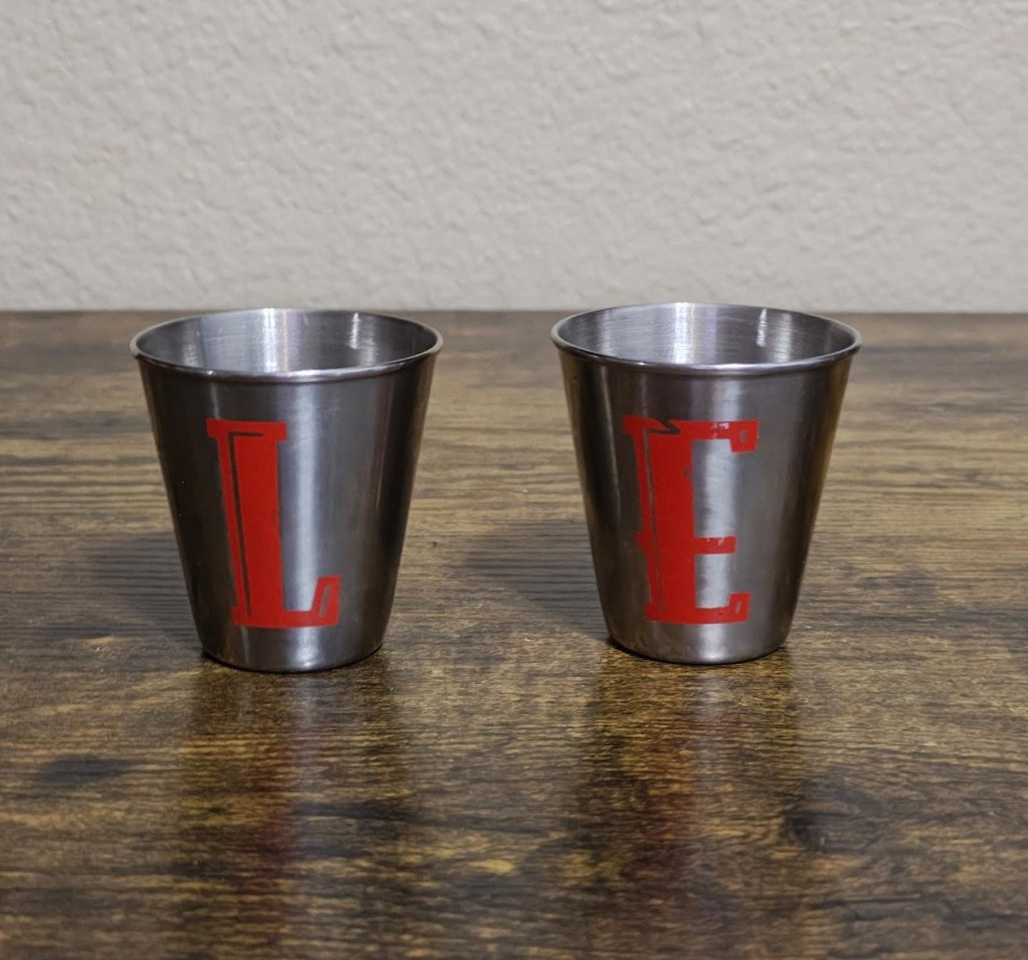 1980s Set Of 2 Fireball Cinnamon Whisky Stainless Steel Dragon Shot Glasses
