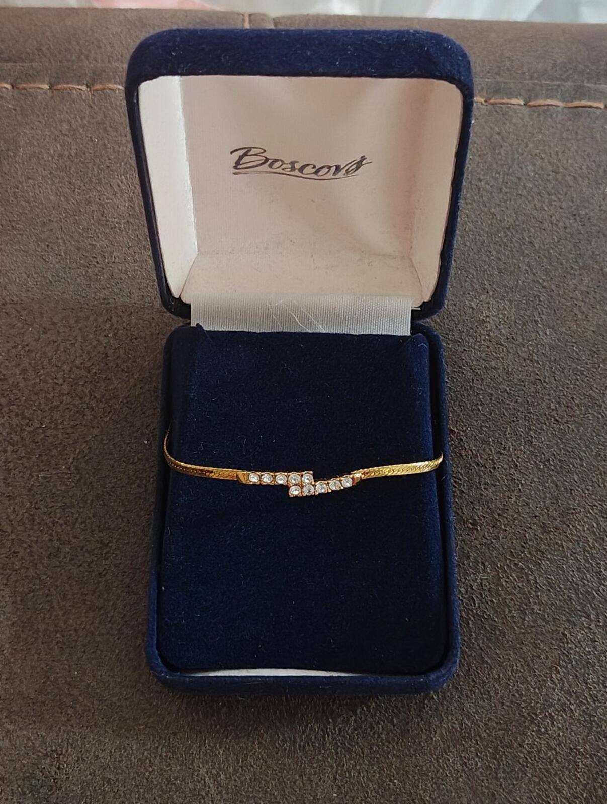 1970 Gold Tone Crossover Bypass Bar Bracelet With Crystal Rhinestone Accents