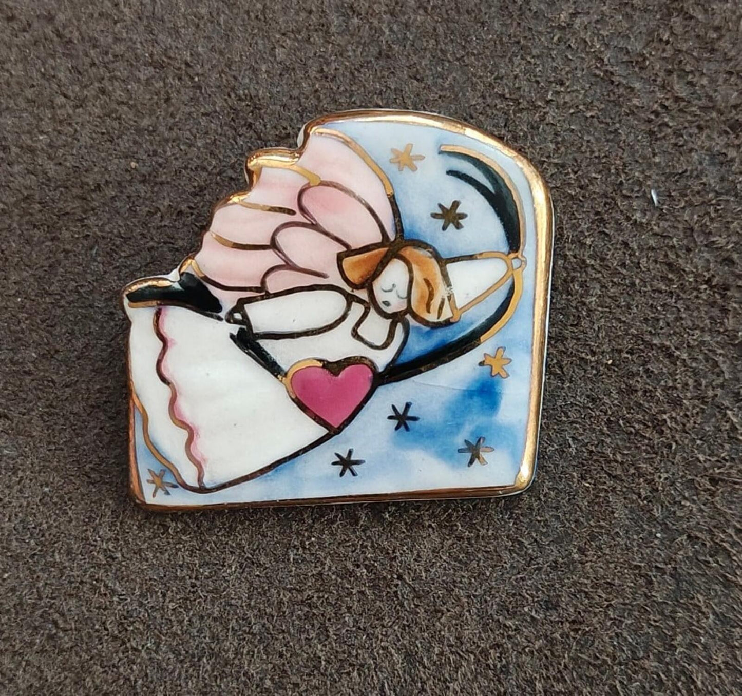 1980s Ceramic Multi-Color Enameled Flying  Angel Brooch
