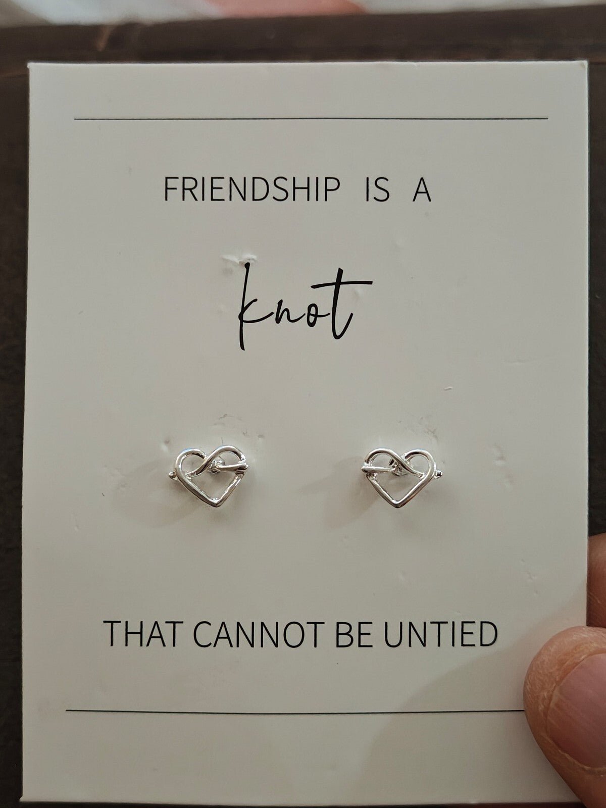 Friendship Knot Heart Stud Earrings New On Card - Trinketmania-LV