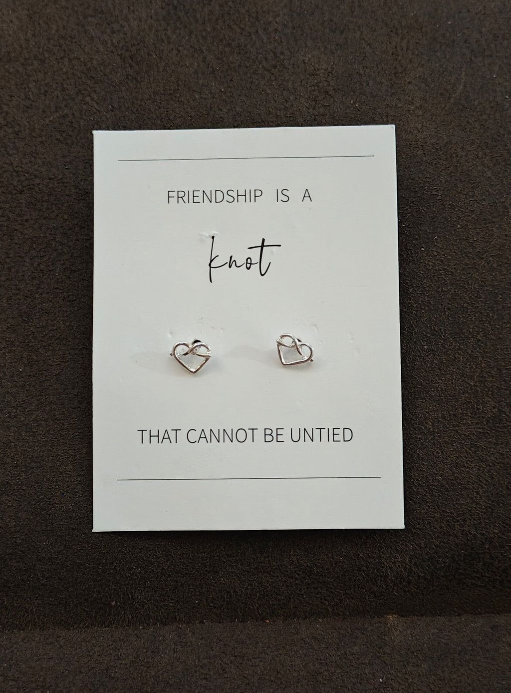 Friendship Knot Heart Stud Earrings New On Card - Trinketmania-LV