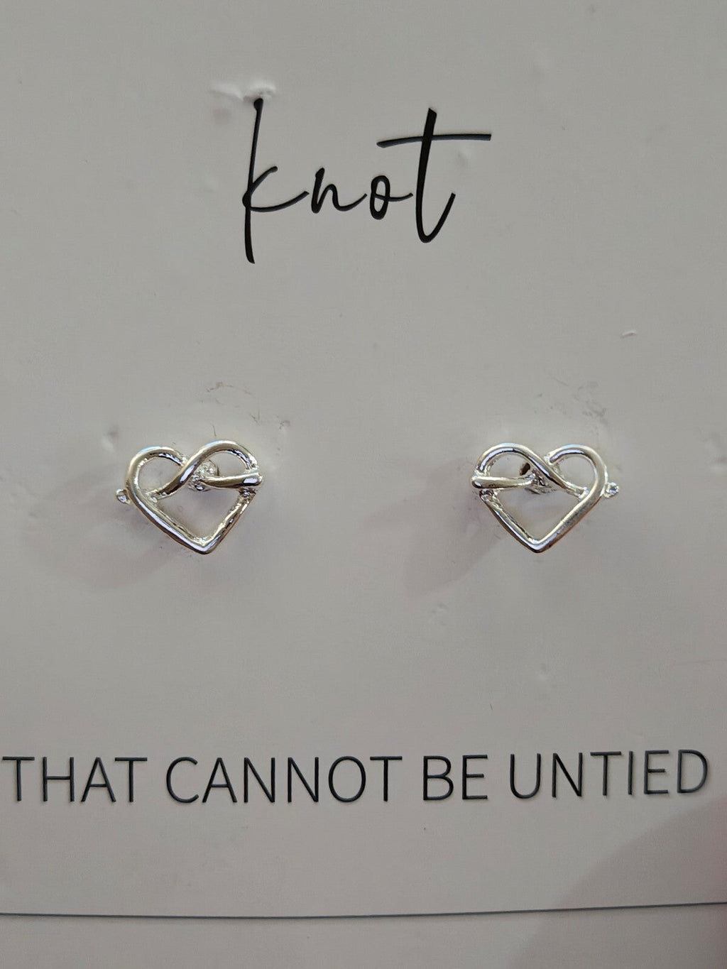 Friendship Knot Heart Stud Earrings New On Card - Trinketmania-LV