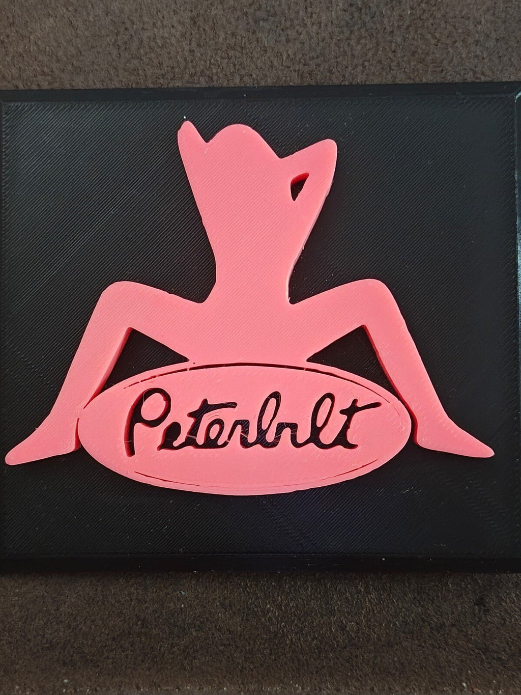 Pink and Black Peterbilt "Mudflap Girl" Emblem Hard Plastic Plaque - Trinketmania-LV
