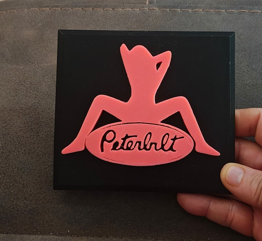 Pink and Black Peterbilt "Mudflap Girl" Emblem Hard Plastic Plaque - Trinketmania-LV
