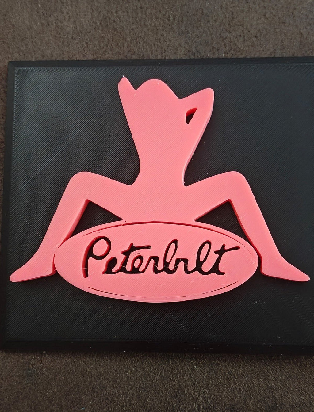 Pink and Black Peterbilt "Mudflap Girl" Emblem Hard Plastic Plaque - Trinketmania-LV
