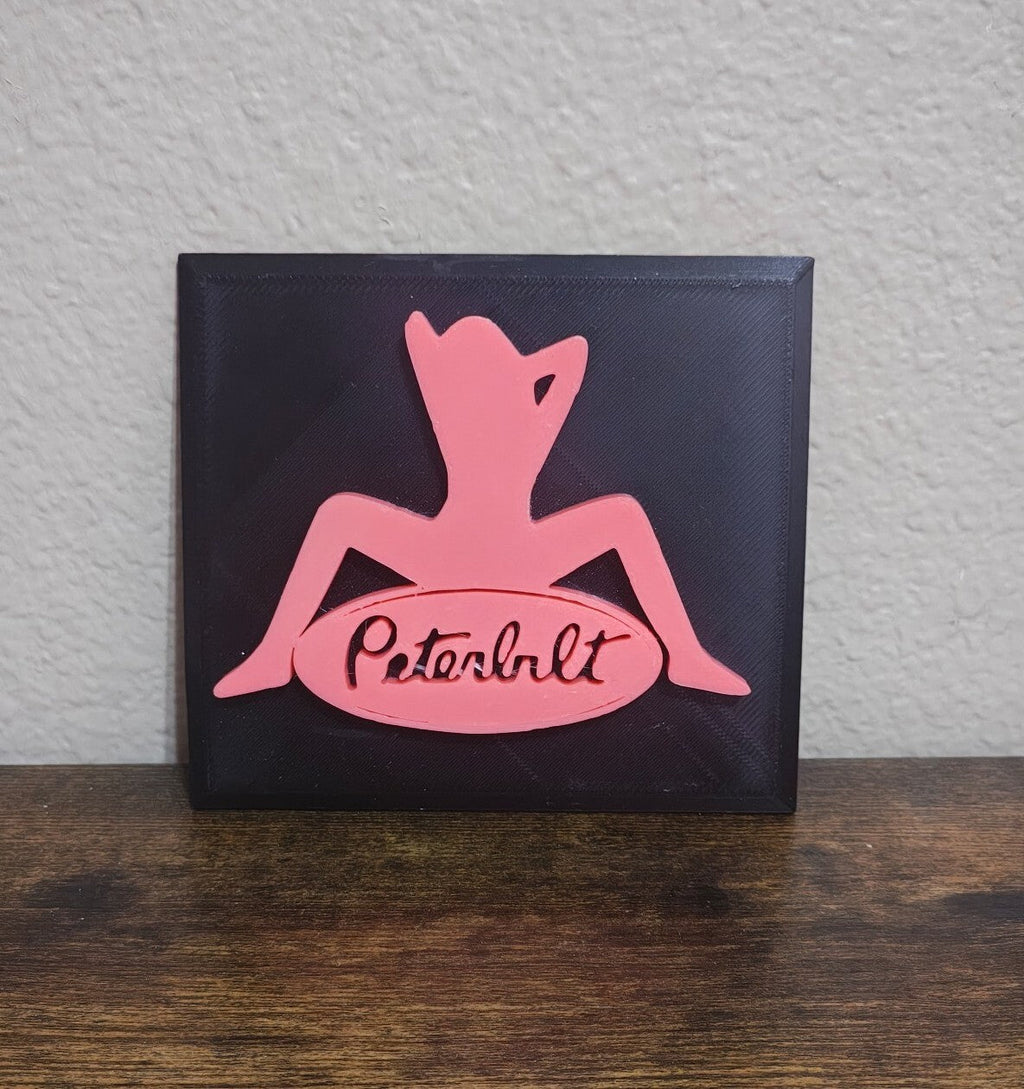Pink and Black Peterbilt "Mudflap Girl" Emblem Hard Plastic Plaque - Trinketmania-LV