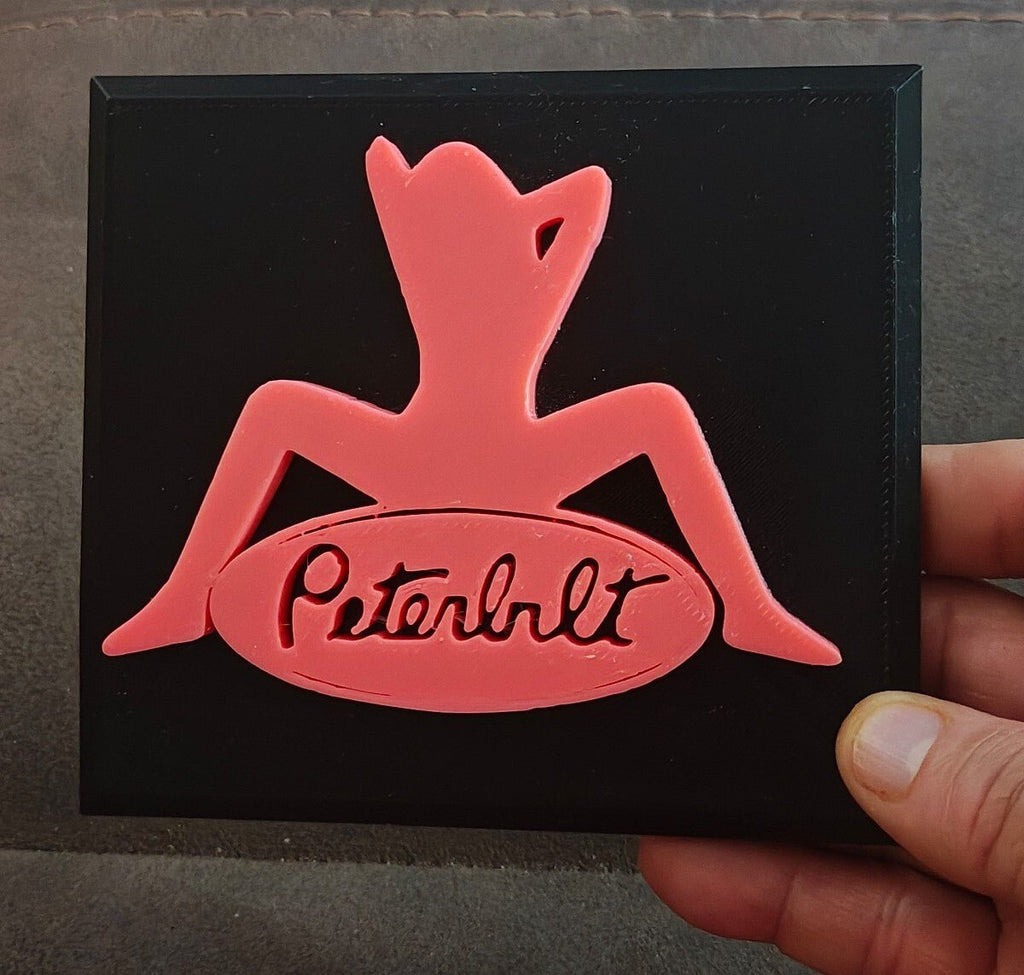 Pink and Black Peterbilt "Mudflap Girl" Emblem Hard Plastic Plaque - Trinketmania-LV
